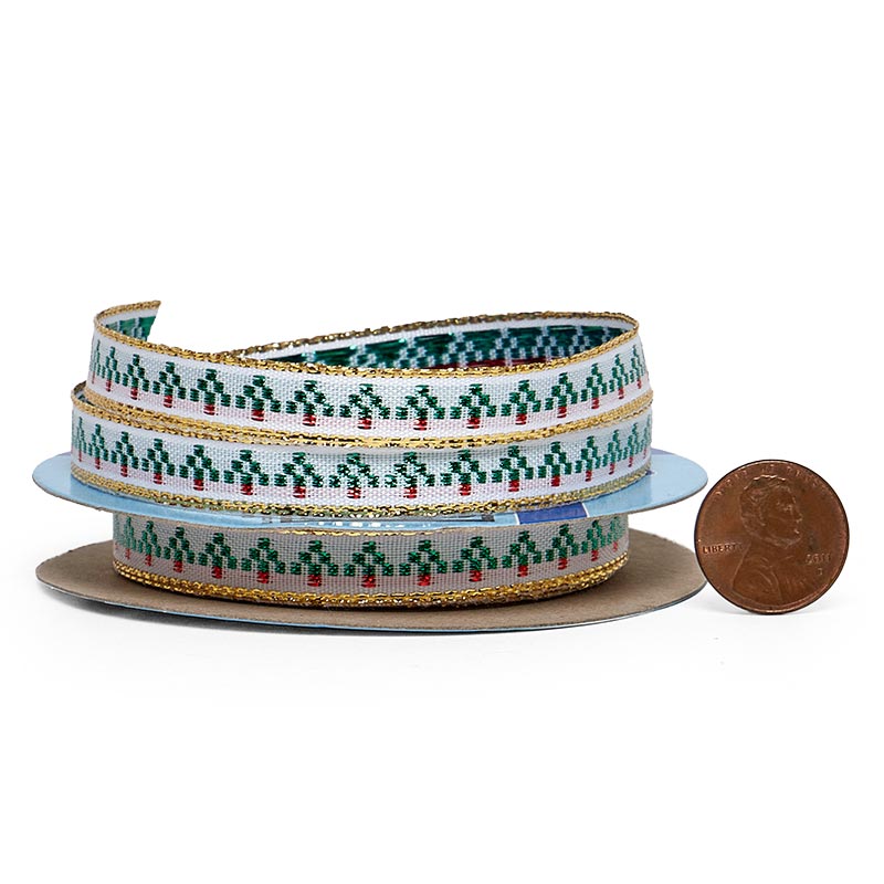 Narrow Decorative Stitched Tree Ribbon 3/8 '' X 10 yd - 1 / ROLL