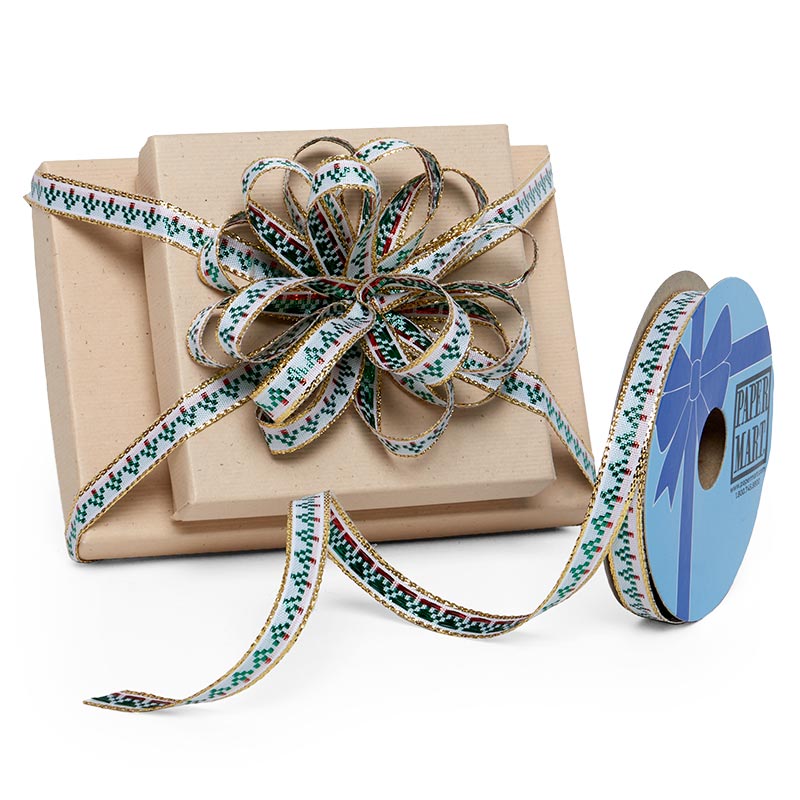 Narrow Decorative Stitched Tree Ribbon 3/8 '' X 10 yd - 1 / ROLL