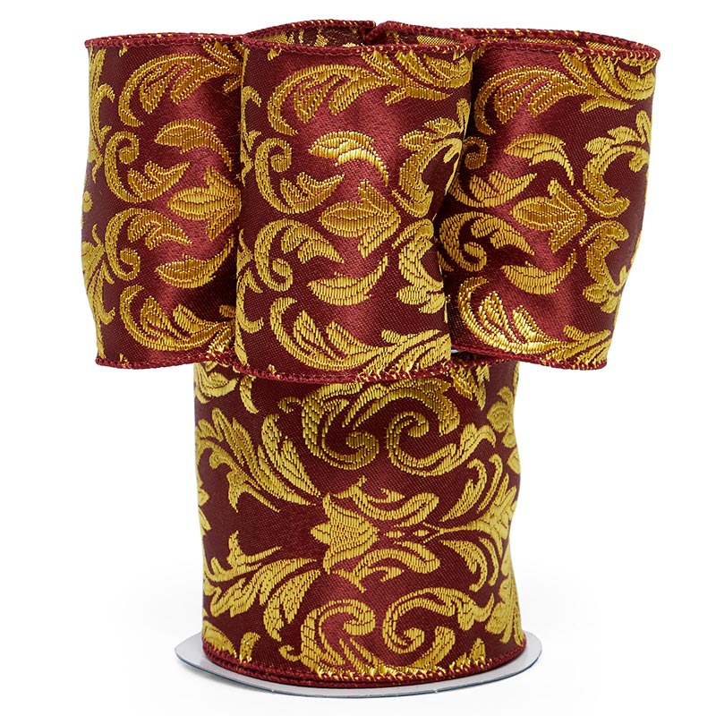 Extra Wide Florence Christmas Wired Ribbon 4 '' X 10 yd Gold / Red Color 1 / roll