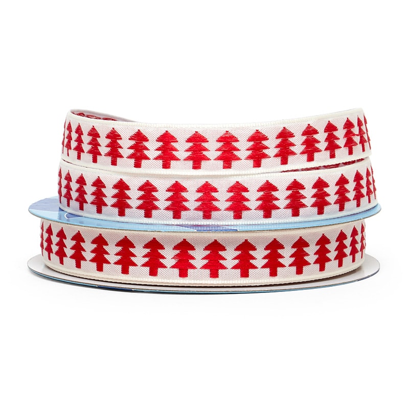 Pine Trees Fabric Ribbon Red Color 1 / ROLL