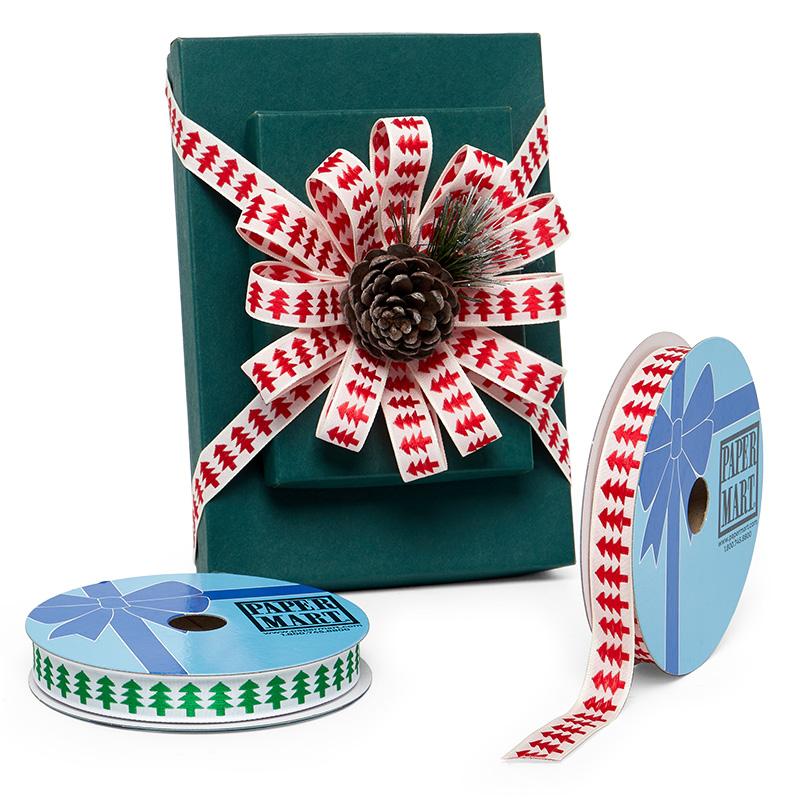 Pine Trees Fabric Ribbon Red Color 1 / ROLL