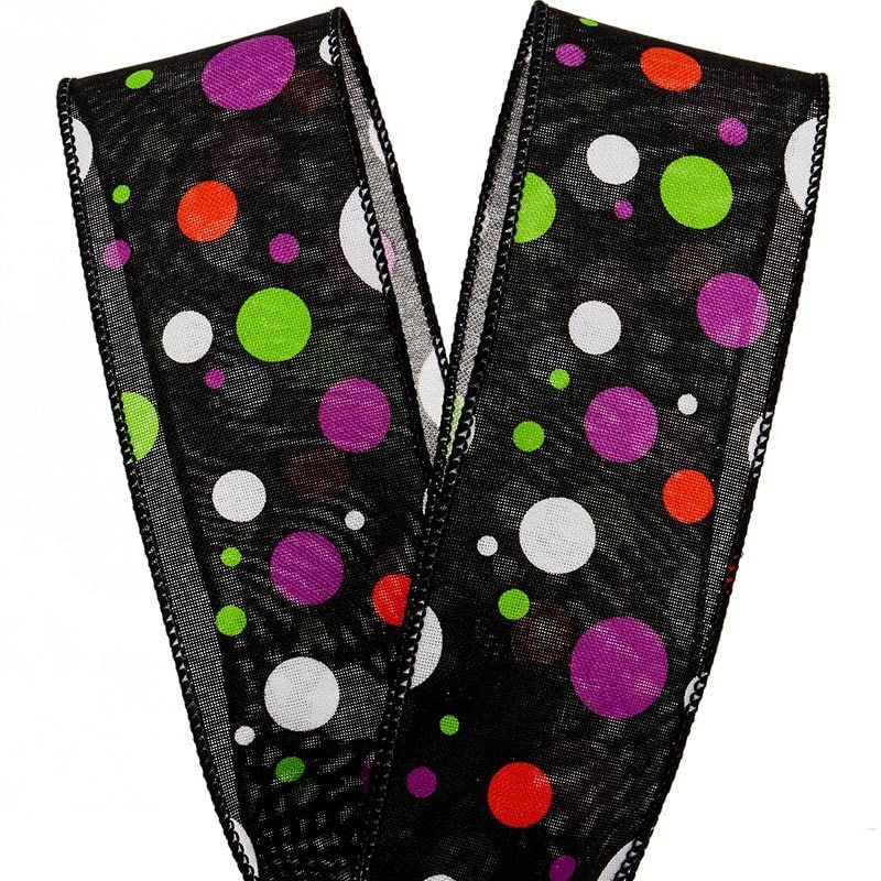Mardi Gras Dots Wired Ribbon 2 1/2 '' X 10 yd - 1 / ROLL
