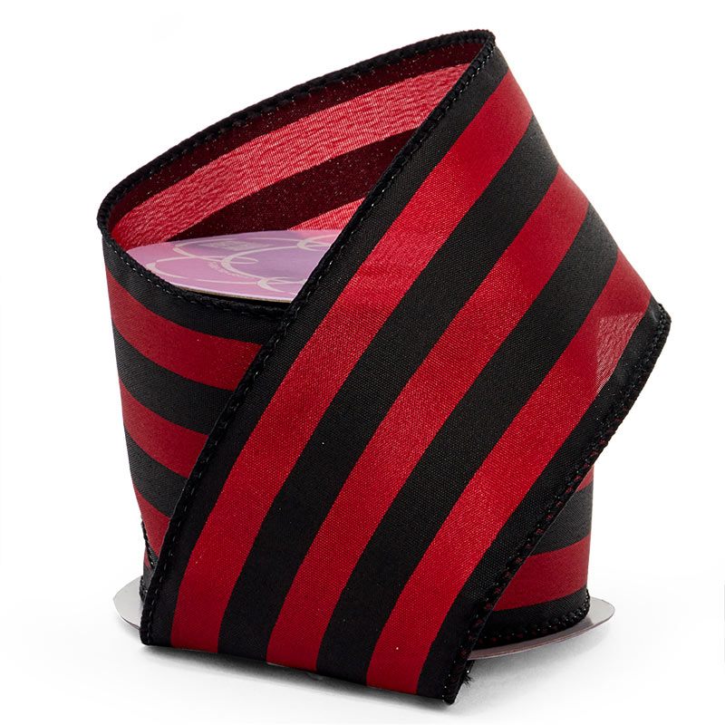 Carnival Stripe Wired Ribbon 2 1/2'' x 10 yd Black / Red - 1 / ROLL