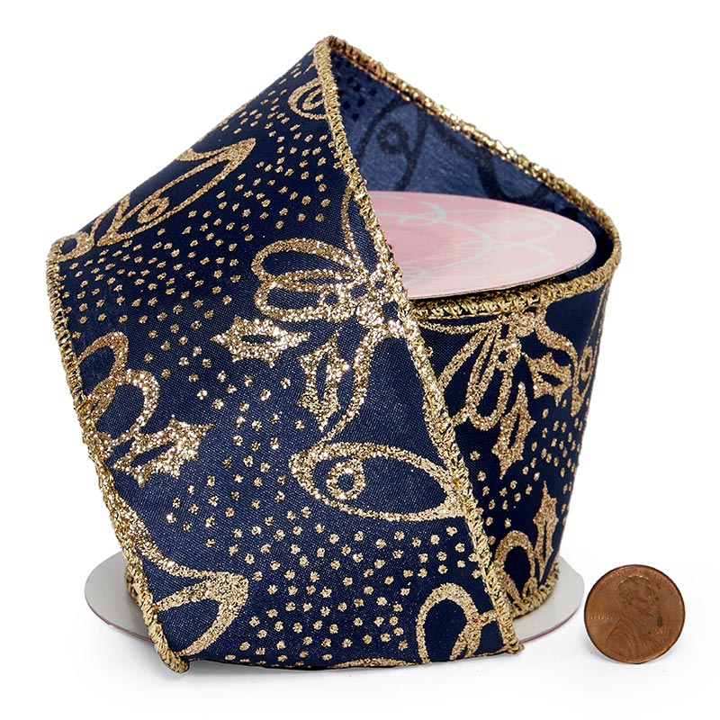 Glitter Bells On Satin Wired Ribbon 2 1/2 '' X 10 yd - White / Silver Color 1 / ROLL