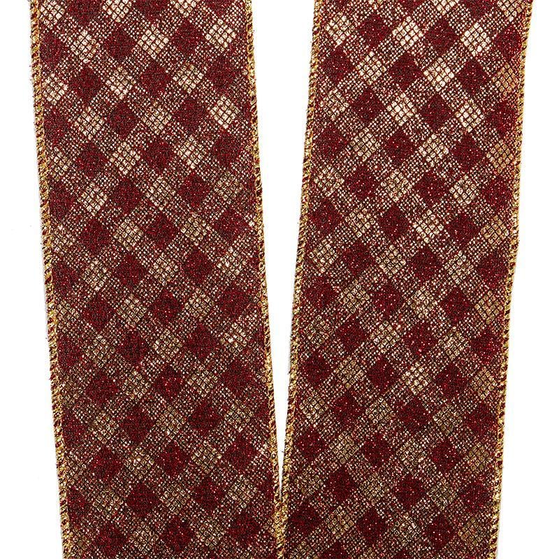 Metallic Red & Gold Checkered Wired Ribbon 2 1/2 '' X 10 yd - 1 / ROLL