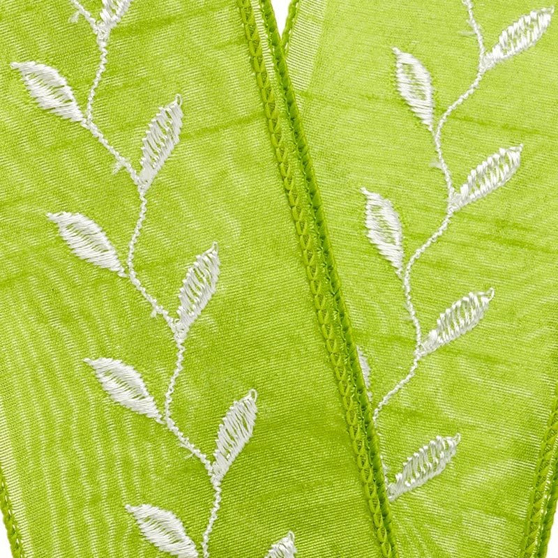 Embroidered Leaf Wired Ribbon 2 1/2 '' X 10 yd - 1 / ROLL