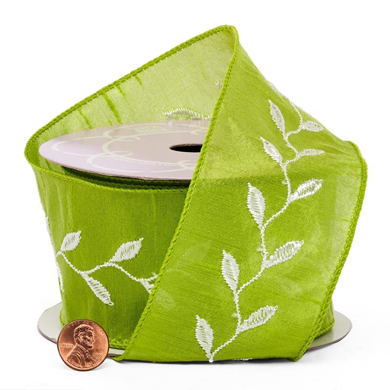 Embroidered Leaf Wired Ribbon 2 1/2 '' X 10 yd - 1 / ROLL