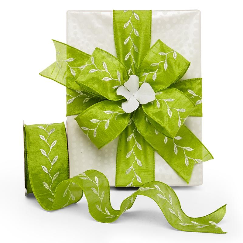 Embroidered Leaf Wired Ribbon 2 1/2 '' X 10 yd - 1 / ROLL