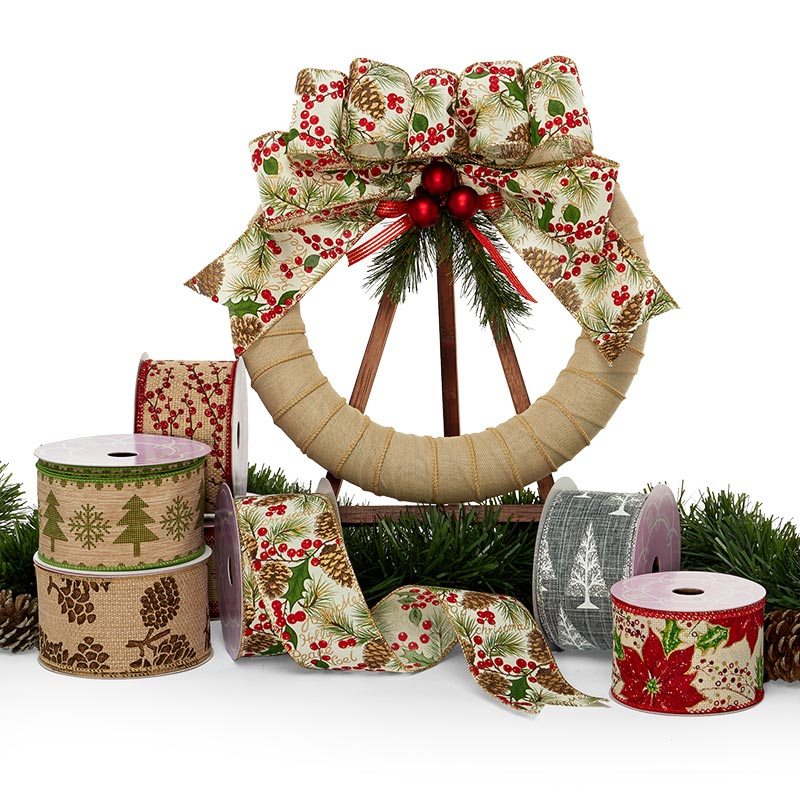Pinecones & Berries Christmas Wired Ribbons Pinecones & Berries Color 1 / ROLL