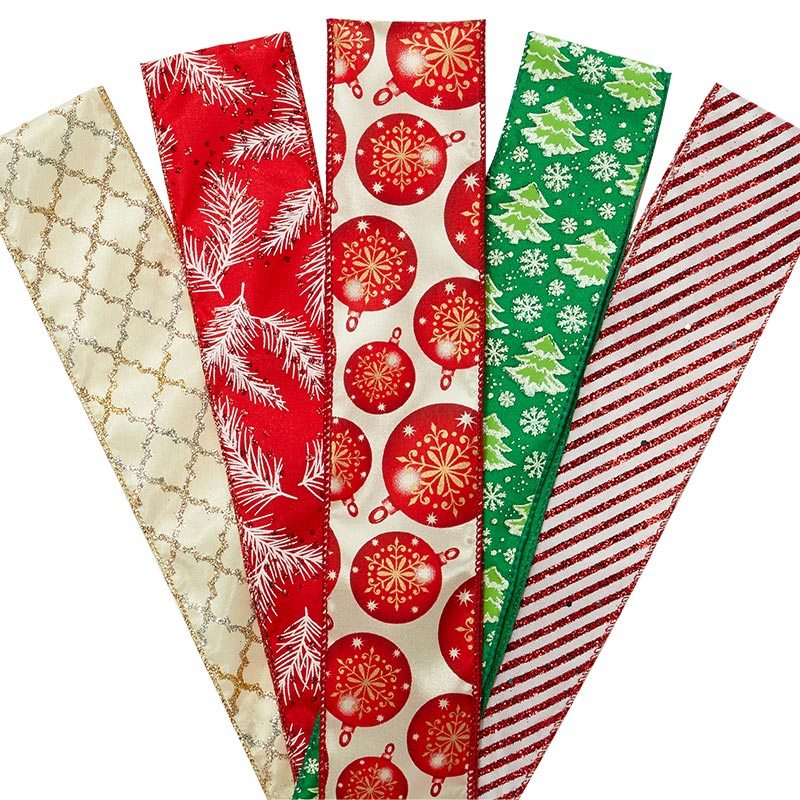Satin Christmas Wired Ribbons 2 1/2 '' X 10 yd - Cars & Lights Color 1 / ROLL