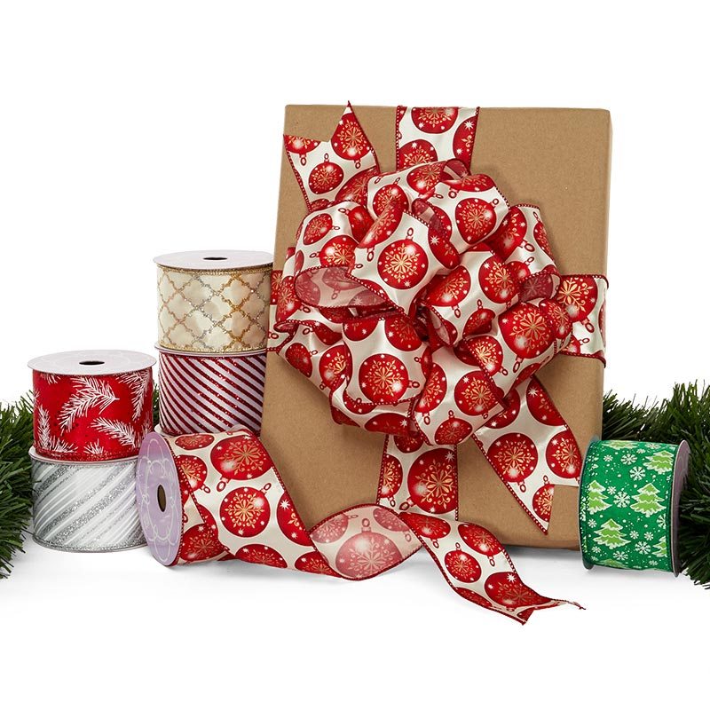 Satin Christmas Wired Ribbons 2 1/2 '' X 10 yd - Cars & Lights Color 1 / ROLL