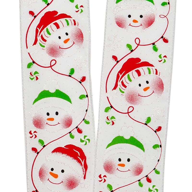 Happy Snowmen On Satin Wired Ribbon 2 1/2 '' X 10 yd - 1 / ROLL