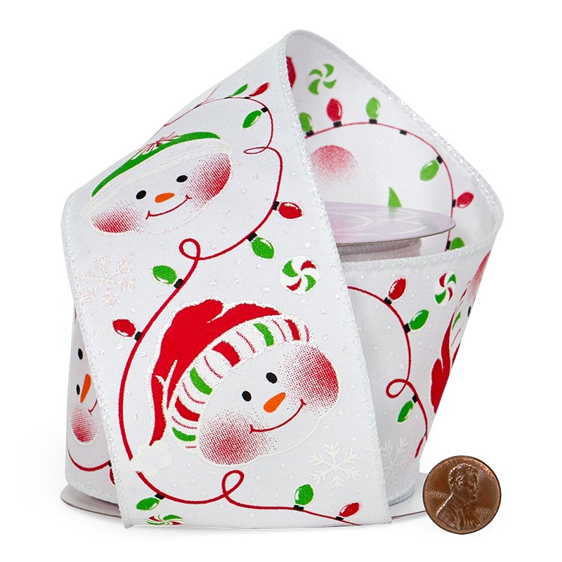 Happy Snowmen On Satin Wired Ribbon 2 1/2 '' X 10 yd - 1 / ROLL