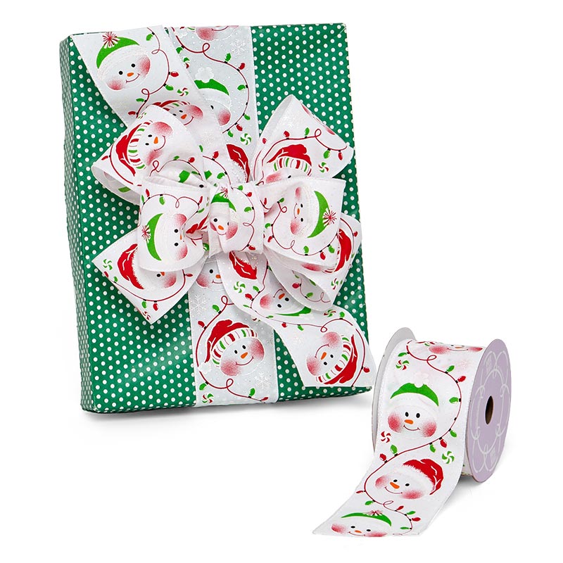 Happy Snowmen On Satin Wired Ribbon 2 1/2 '' X 10 yd - 1 / ROLL