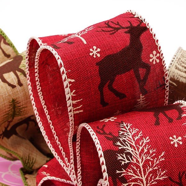 Deer On Natural Ribbon 2 1/2 '' X 10 yd - 1 / ROLL