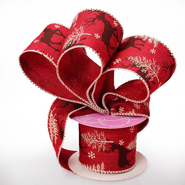 Deer On Natural Ribbon 2 1/2 '' X 10 yd - 1 / ROLL