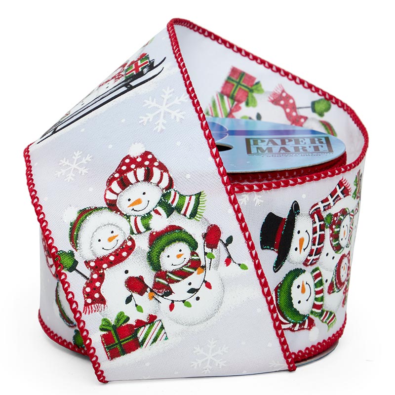 Merry Snowmen on Wired Ribbon Snow Family – 2.5" x 10 Yards (1 Roll)