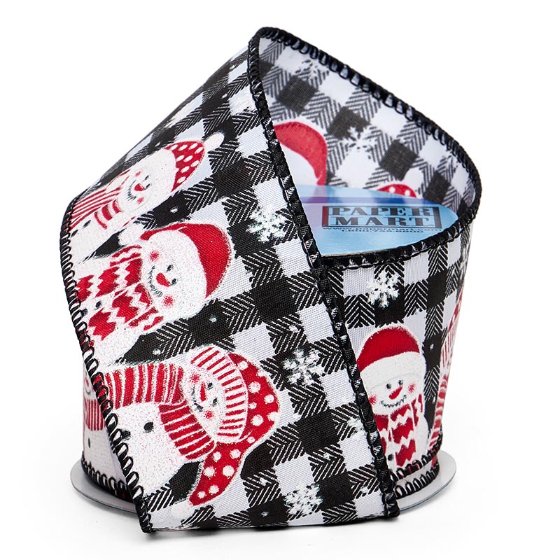 Merry Snowmen on Wired Ribbon Plaid – 2.5" x 10 Yards (1 Roll)