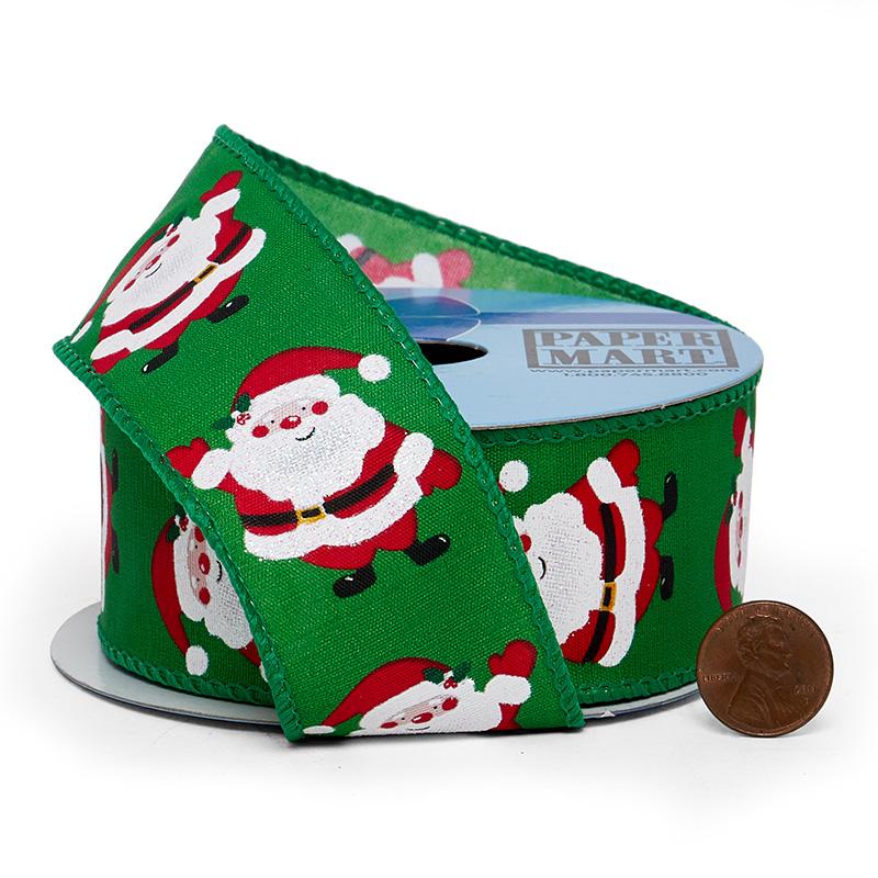Santa Print On Wired Ribbon 2 1/2 '' X 10 yd - Santa Hats Color 1 / ROLL