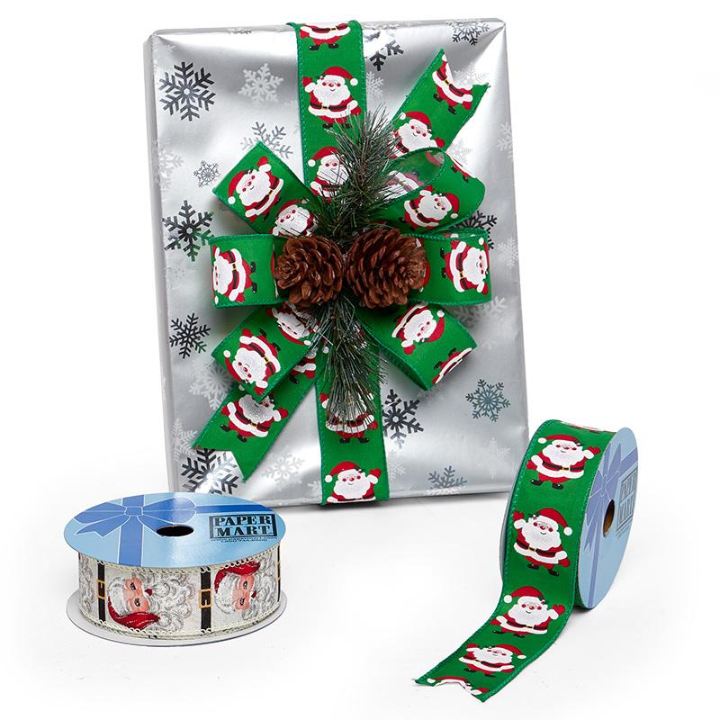 Santa Print On Wired Ribbon 2 1/2 '' X 10 yd - Santa Hats Color 1 / ROLL