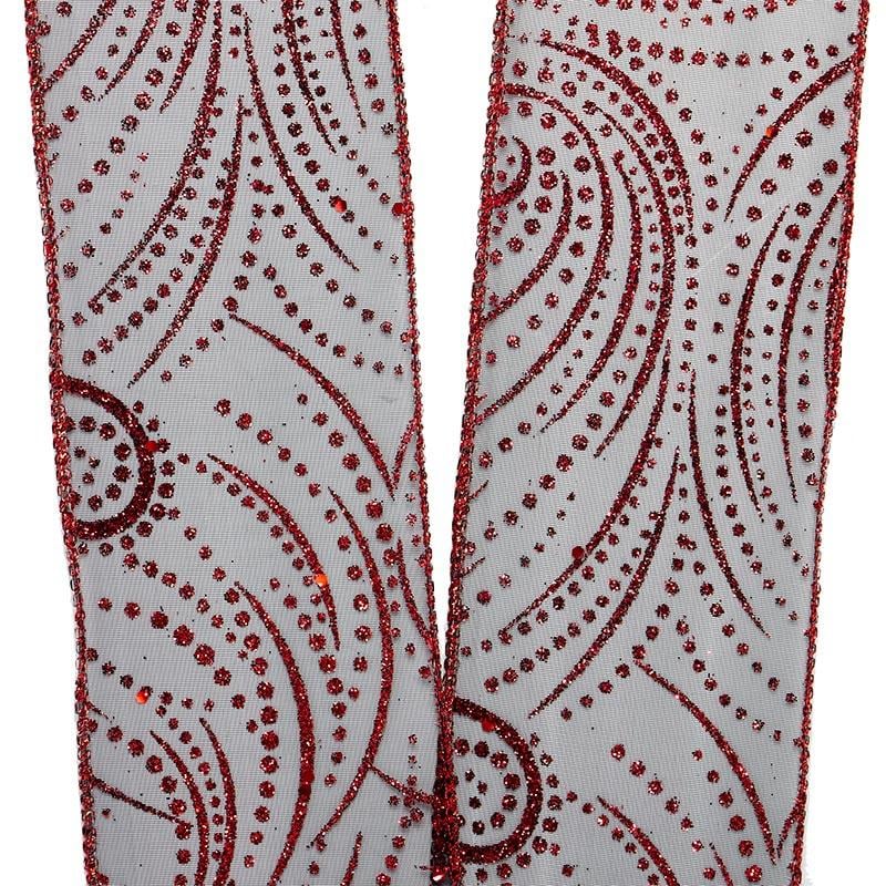 Red Sparkles On Black Sheer Wired Ribbon 2 1/2 '' X 10 yd - 1 / ROLL