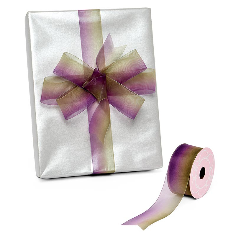 Ombre Organza Ribbon Lime / Purple  1 1/2 ''  10 yd - 1 / ROLL