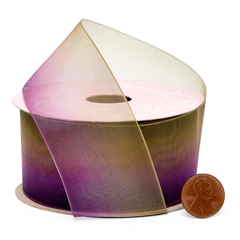 Ombre Organza Ribbon Lime / Purple  1 1/2 ''  10 yd - 1 / ROLL