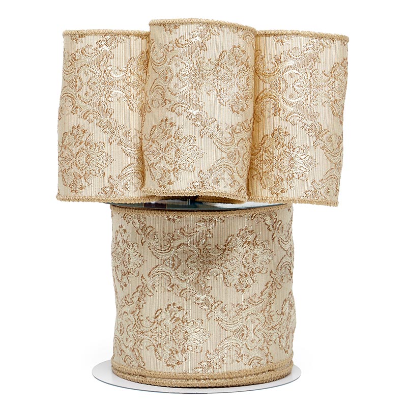4" Heavy Woven Damask Ribbon Lt. Gold  4'' 10 yd - 1 / ROLL