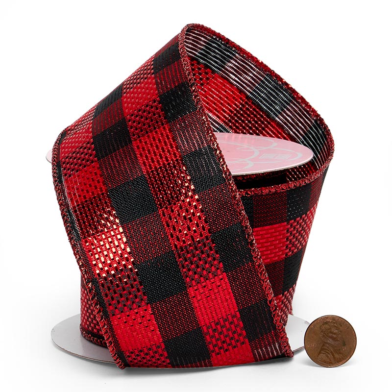 Red / Black Gingham Christmas Ribbon 2 1/2 '' X 10 yd - 1 / ROLL