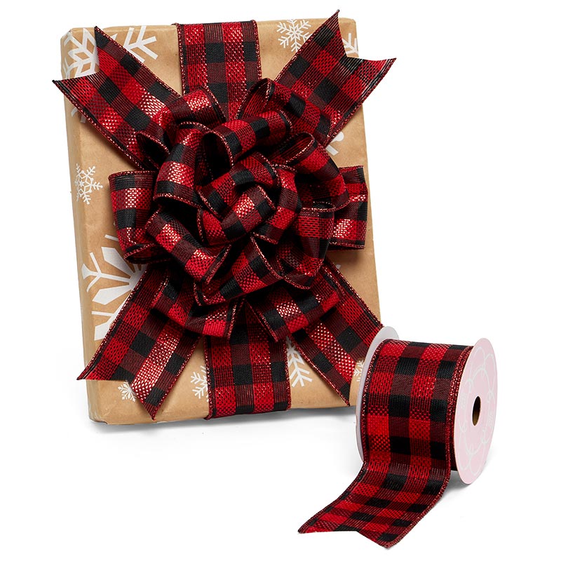 Red / Black Gingham Christmas Ribbon 2 1/2 '' X 10 yd - 1 / ROLL