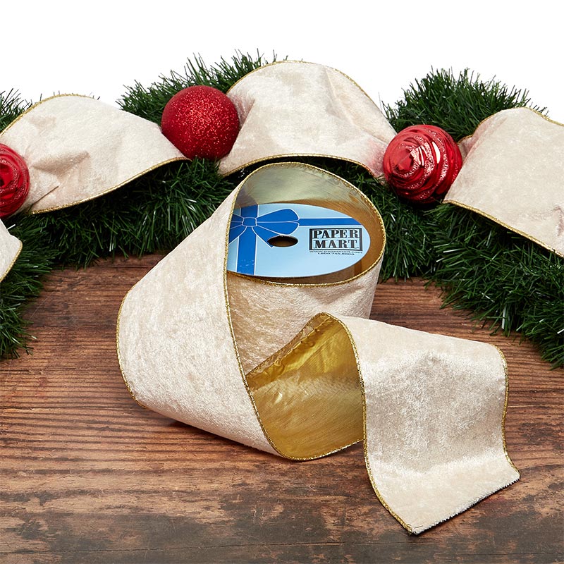 Wide Wired Velvet Ribbon 4 '' X 10 yd - 1 / ROLL