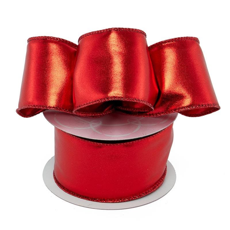 Metallic Christmas Wired Ribbons 2 1/2 '' X 10 yd Red Fine Metallic Granular Color 1 / roll