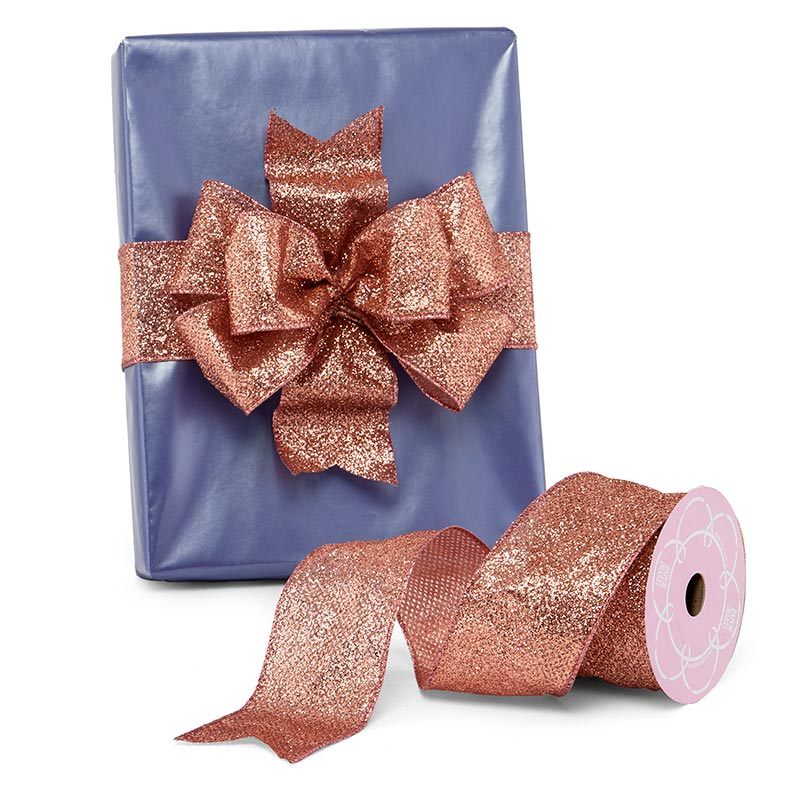 Metallic Rose Gold Wired Ribbon 2 1/2 '' X 10 yd - 1 / ROLL