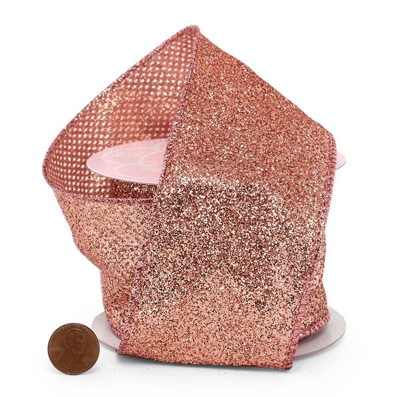 Metallic Rose Gold Wired Ribbon 2 1/2 '' X 10 yd - 1 / ROLL