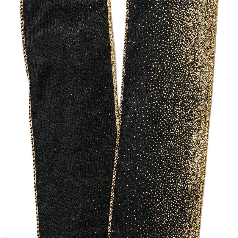 Gold Glitter On Black Wired Ribbon 2 1/2 '' X 10 yd - 1 / ROLL