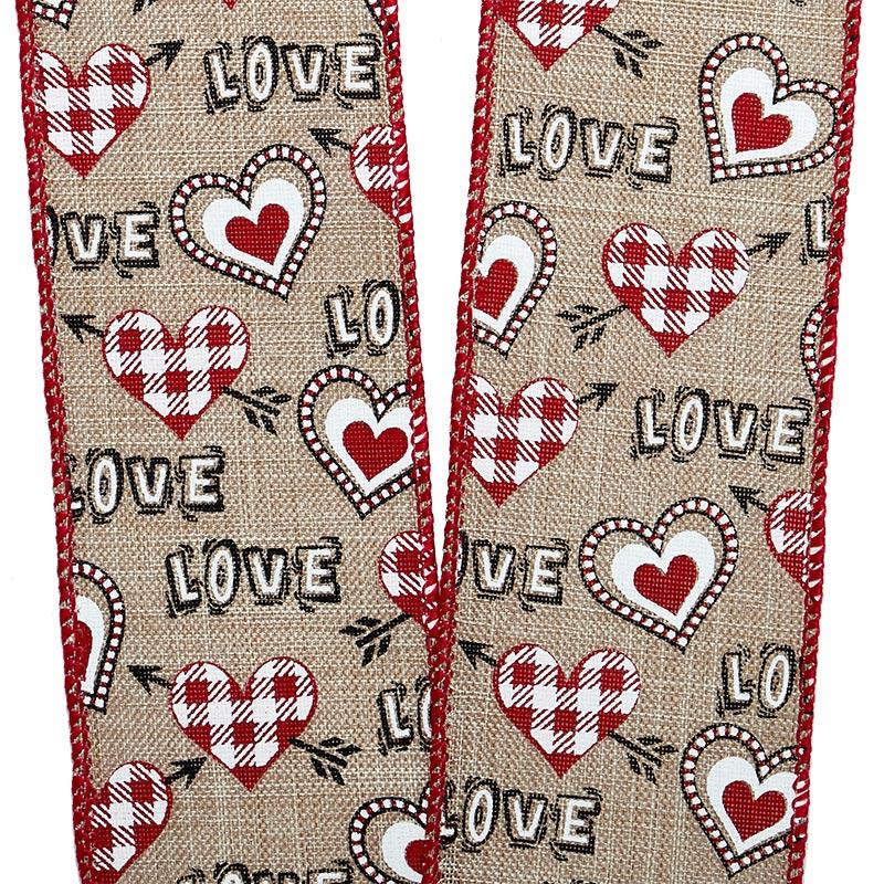 Illustrated "Love" & Hearts Ribbon 2 1/2 '' X 10 yd - 1 / ROLL