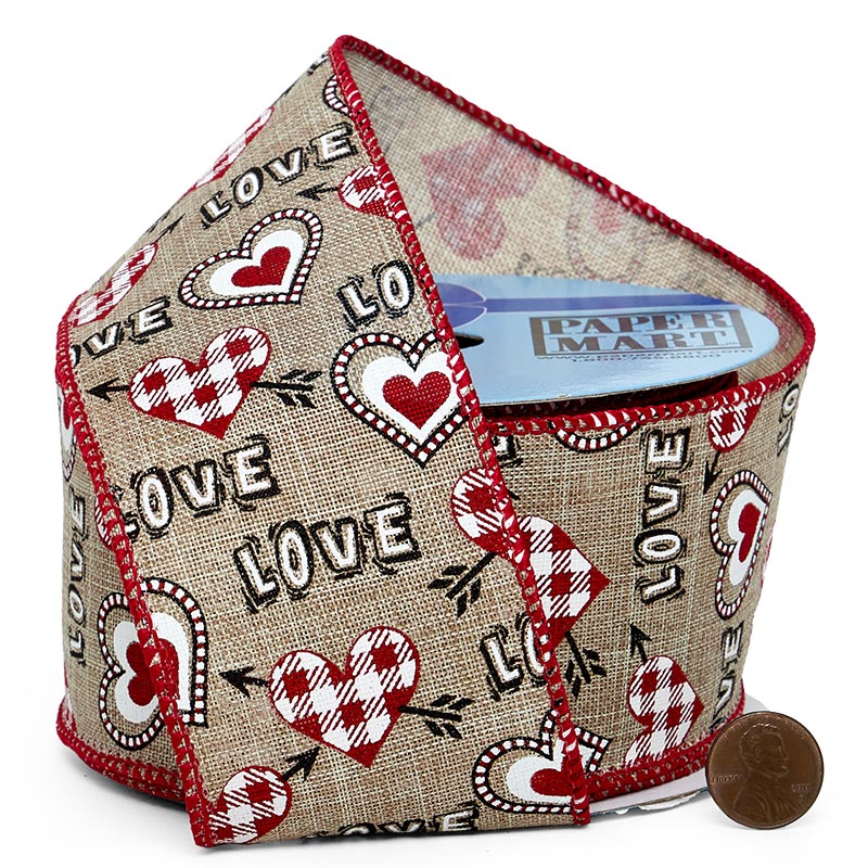 Illustrated "Love" & Hearts Ribbon 2 1/2 '' X 10 yd - 1 / ROLL