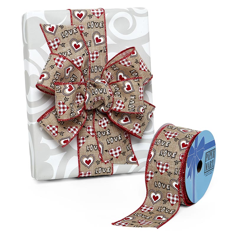 Illustrated "Love" & Hearts Ribbon 2 1/2 '' X 10 yd - 1 / ROLL