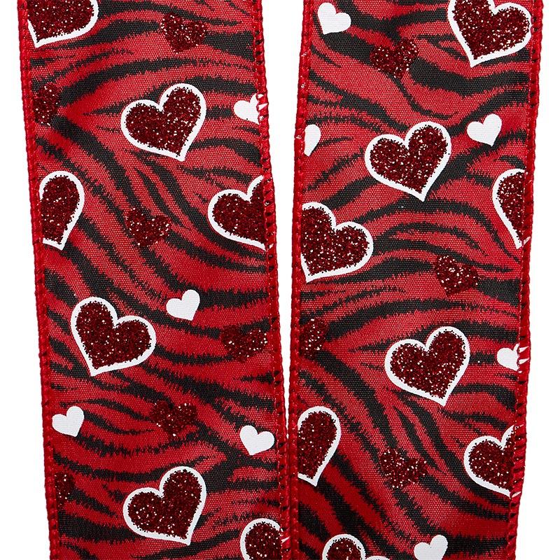 Glitter Hearts On Zebra Striped Ribbon 2 1/2 '' X 10 yd - 1 / ROLL