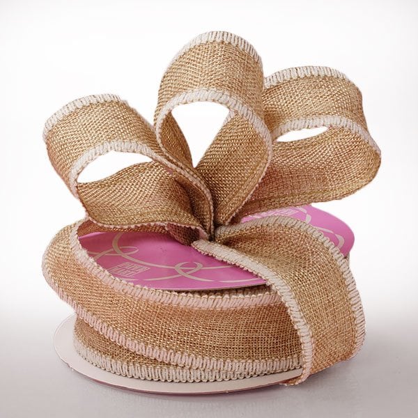 Side Stitch Burlap Ribbon 1 1/2 '' X 10 yd Natural / White Color 1 / roll
