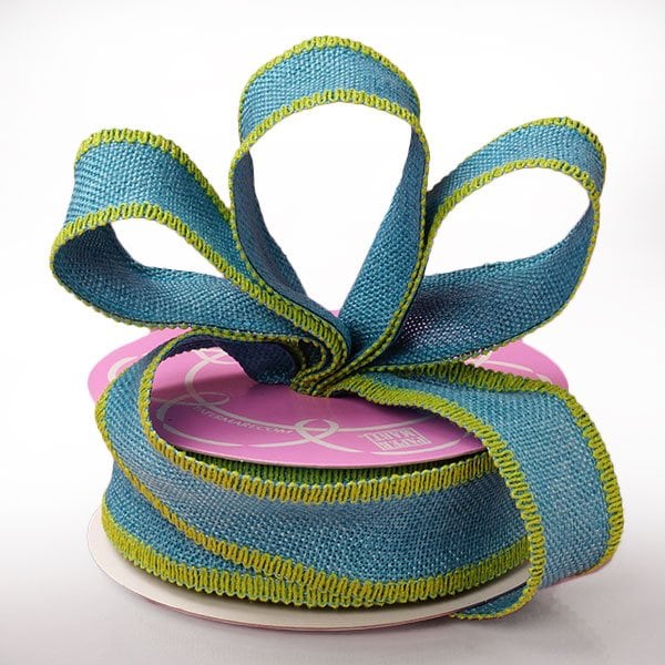 Side Stitch Burlap Ribbon 1 1/2 '' X 10 yd Blue / Green Color 1 / roll