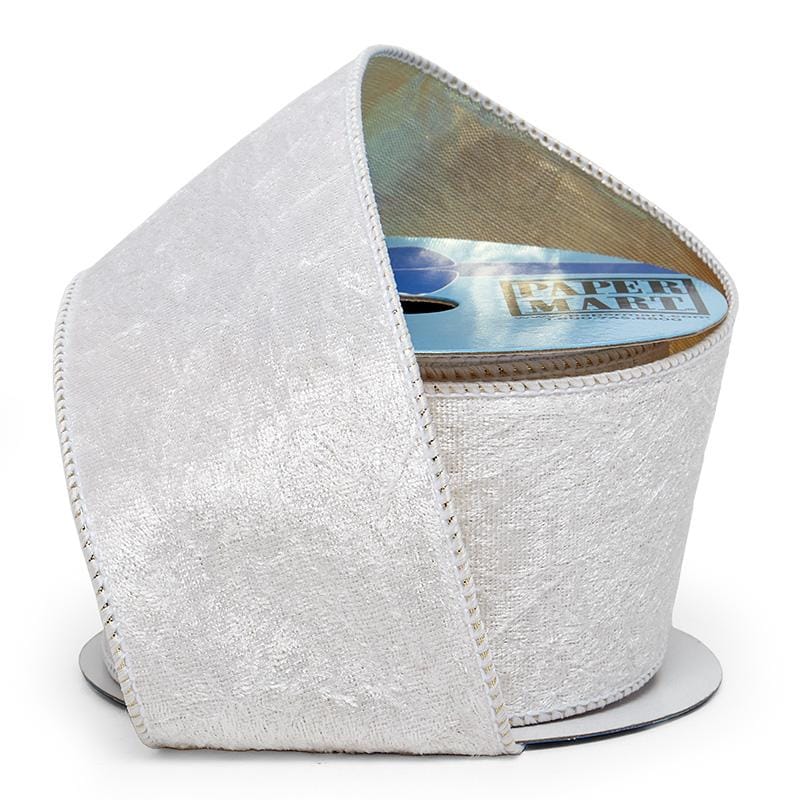 Crushed Velvet / Lamé Double Sided Ribbon 2 1/2 '' X 10 yd White / Gold Color 1 / ROLL