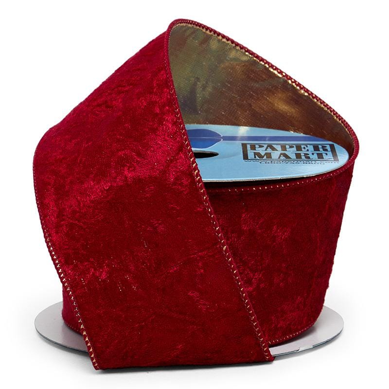 Crushed Velvet / Lamé Double Sided Ribbon 2 1/2 '' X 10 yd Red / Gold Color 1 / ROLL