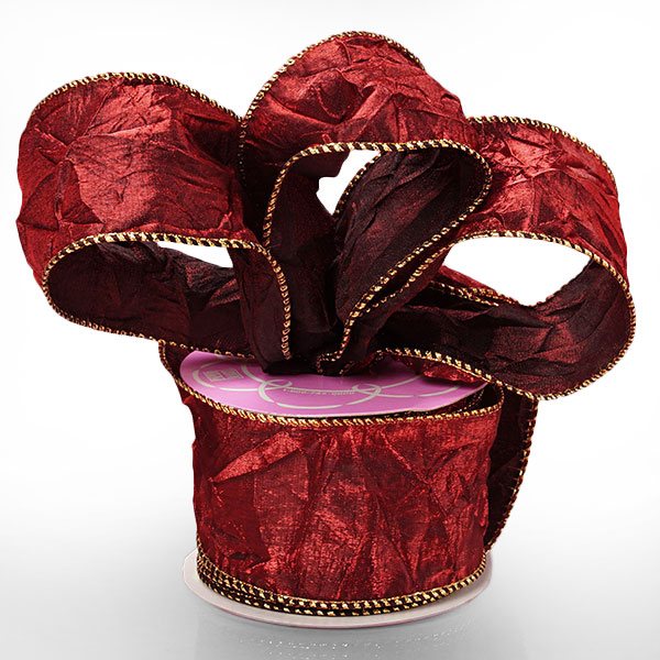 Wine Crushed Satin Wired Ribbon – 2.5" x 10 Yards (1 Roll)