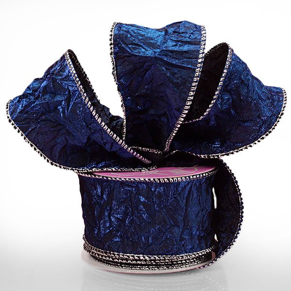 Dark Royal Crushed Satin Wired Ribbon – 2.5" x 10 Yards (1 Roll)