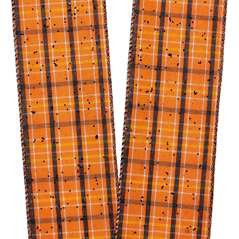 Glitter Orange / Black Plaid Patterned Wired Ribbon 2 1/2''x10 yd - 1 / ROLL