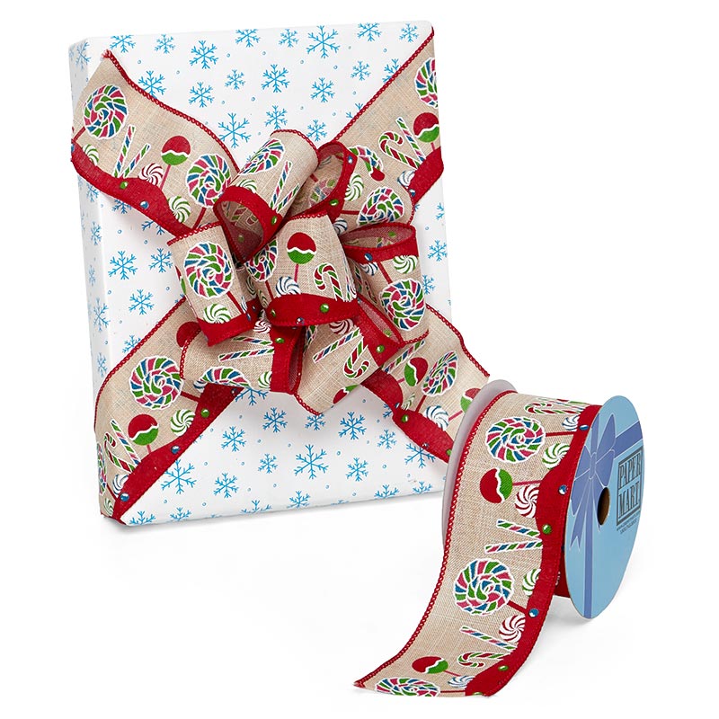 Colorful Candy On Wired Ribbon 2 1/2 '' X 10 yd Faux Linen Color 1 / ROLL