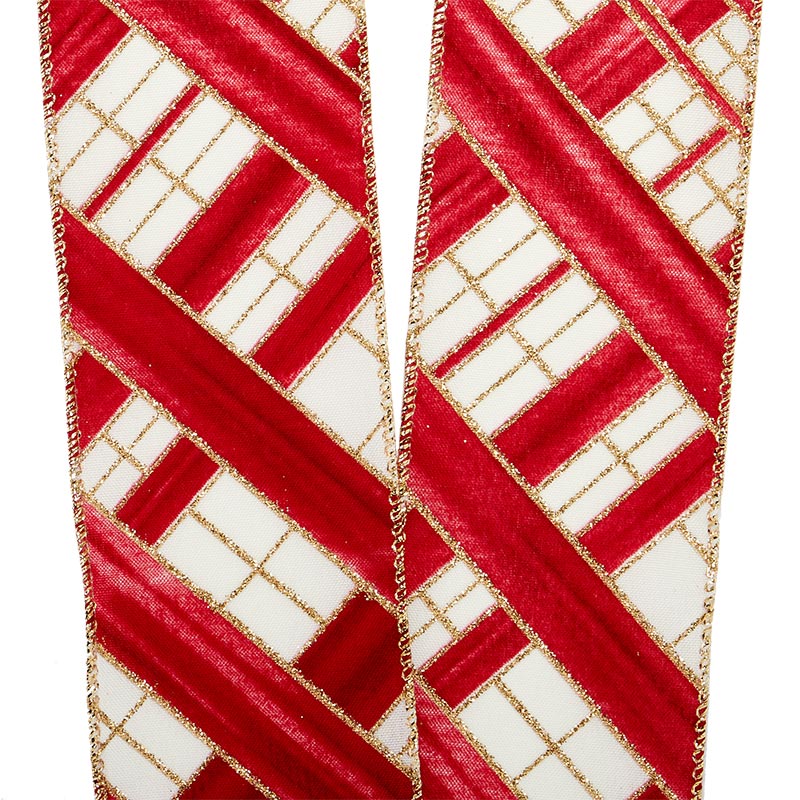 Sparkling Red Crosshatch Wired Ribbon 2 1/2 '' X 10 yd - 1 / ROLL