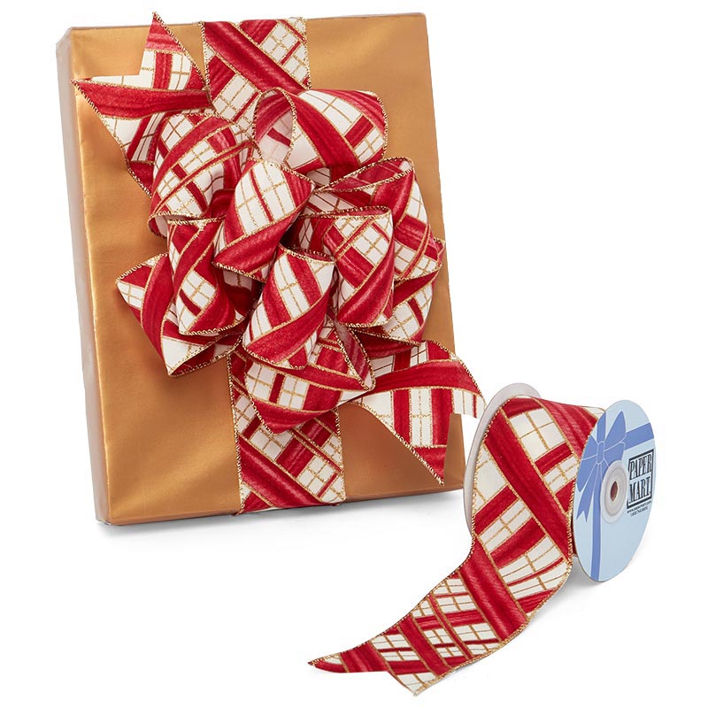 Sparkling Red Crosshatch Wired Ribbon 2 1/2 '' X 10 yd - 1 / ROLL