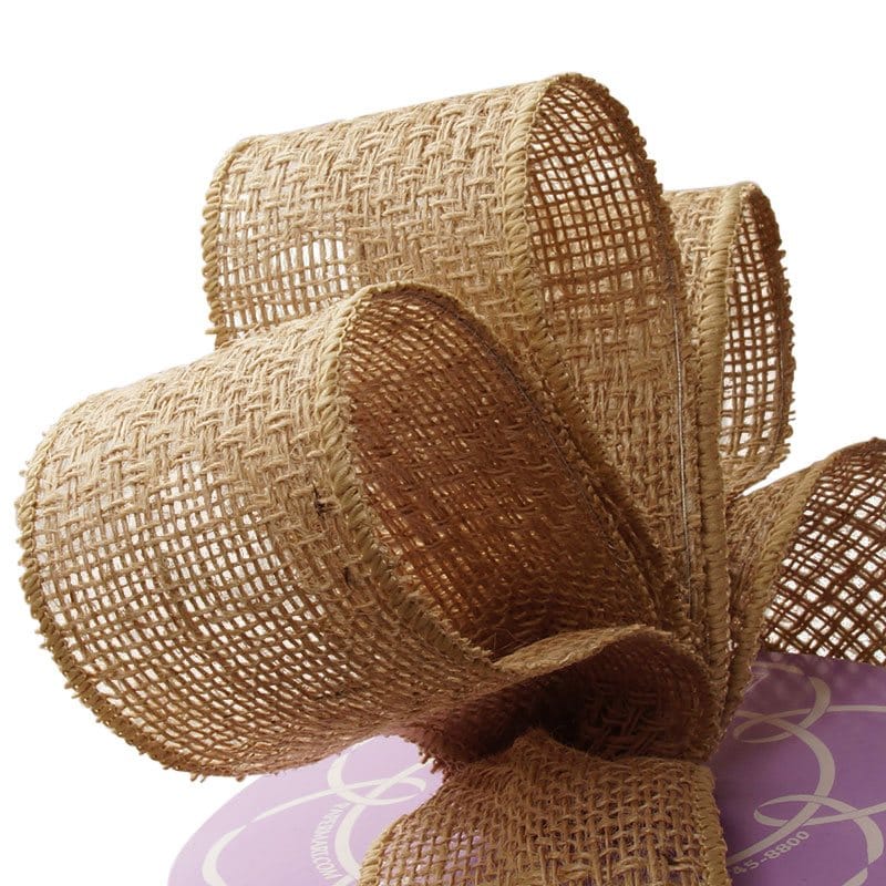 Natural Textured Striped Burlap Wired Ribbon 2 1/2 '' X 10 yd - 1 / ROLL